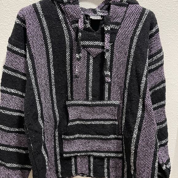 CUAMATZI MEXICAN TEXTILES Men’s Purple Striped Serape Jacket L - Picture 3 of 5